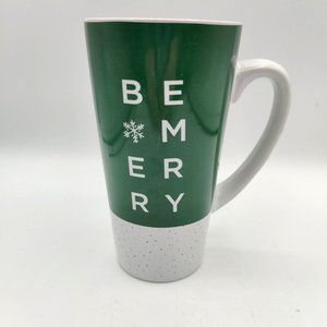 Starbucks Holiday Mug Be Merry Christmas Coffee Green White Speckled Tall 14 oz